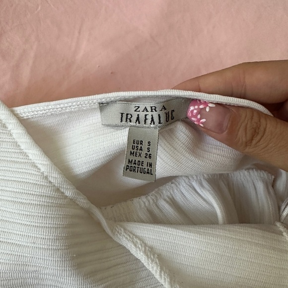 Zara Trafaluc Babydoll Shirt Spaghetti straps peplum cami ribbed white crop top - Picture 4 of 7